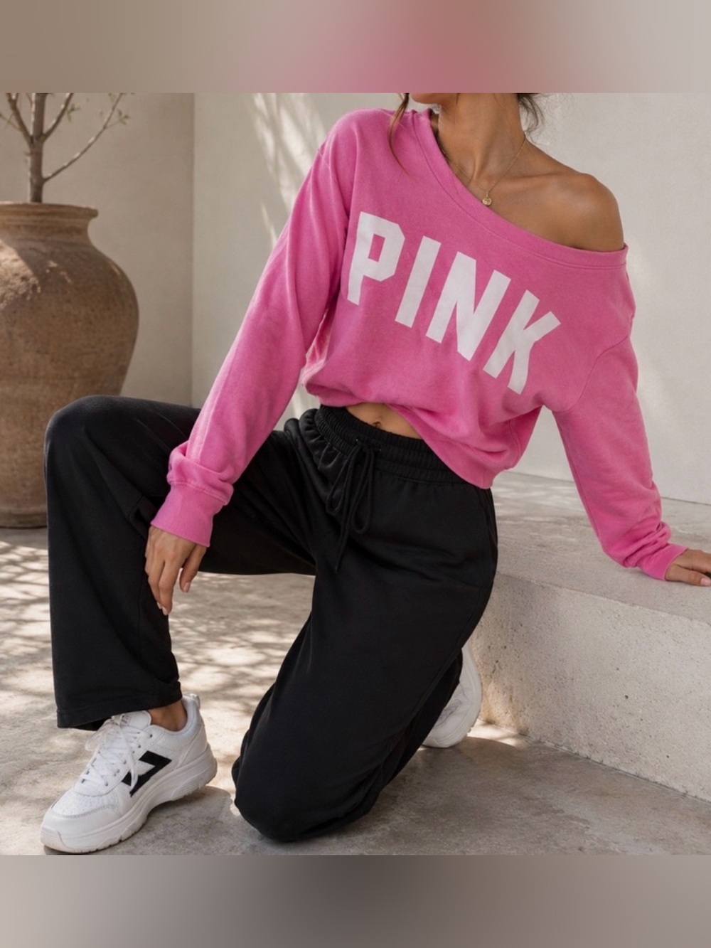 Victoria's Secret PINK Everyday Lounge Off-The-Shoulder Cropped Sweatshirt Large